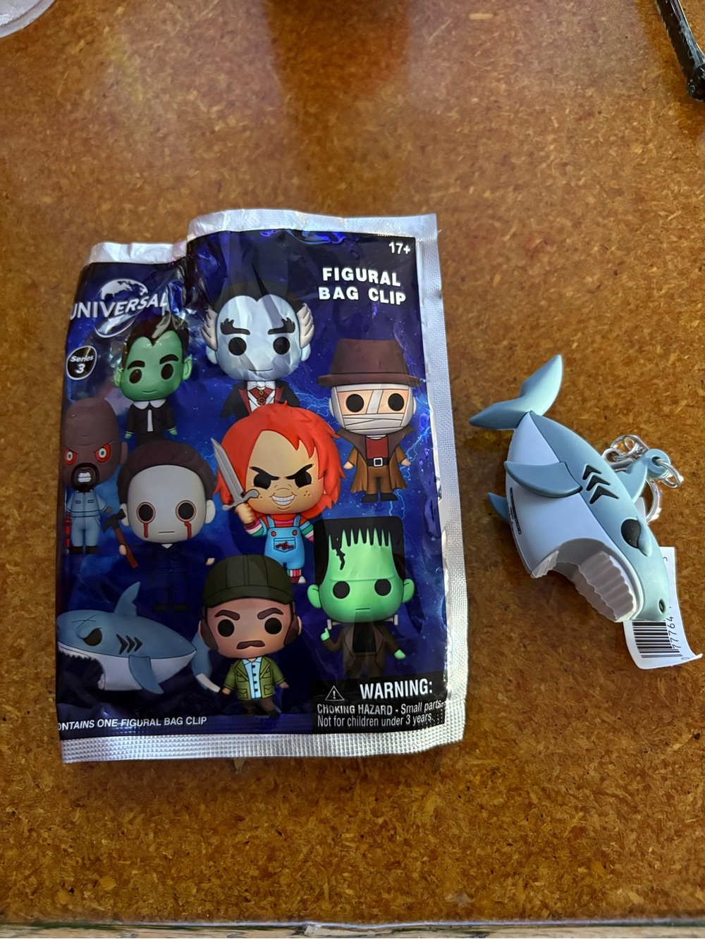 Universal Monsters Blue Jaws Bag Clip Keychain, opened blind bag